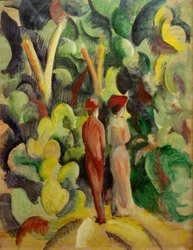 Couple sur le chemin forestier